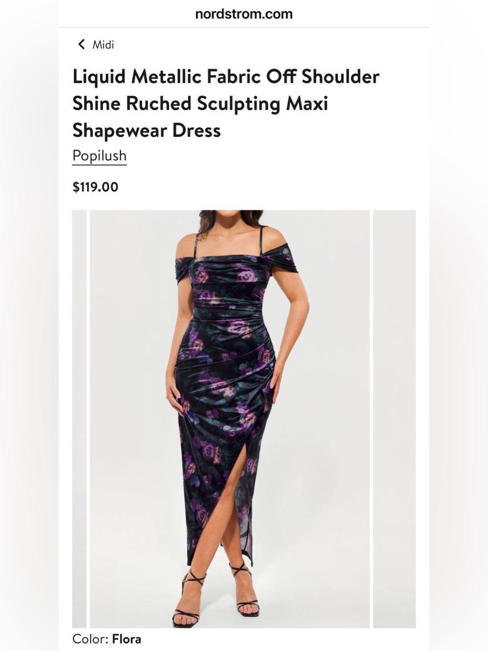 Popilush Ruched Floral Maxi Dress in Black and Purple